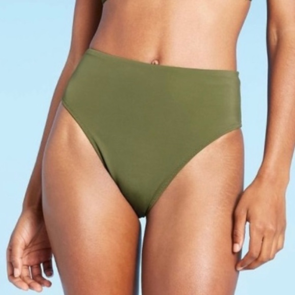 SHADE & SHORE OLIVE GREEN EXTRA CHEEKY SWIM BOTTOMS XS